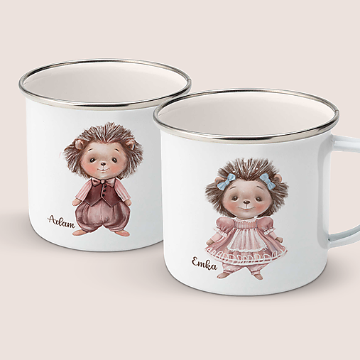 Nádoby - JEŽKOVIA double set smaltovaných hrnčekov - 14715672_