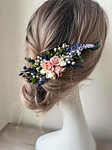 Ozdoby do vlasov - Kvetinový hrebienok "ruže a levanduľa" - 14719021_