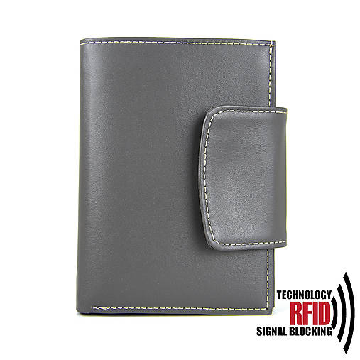 Kožená peňaženka vybavená blokáciou RFID / NFC v šedej farbe