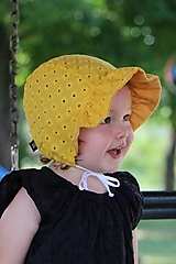 Detské čiapky - Letný detský čepček Sára žltý s riaseným šiltom - 14726763_