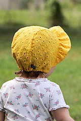 Detské čiapky - Letný detský čepček Sára žltý s riaseným šiltom - 14726766_