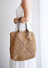 Veľké tašky - Pletená taška do ruky - hnedá rafia - 14725062_