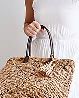 Veľké tašky - Pletená taška do ruky - hnedá rafia - 14725065_
