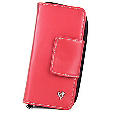 Peňaženky - Kožená dámska peňaženka s bohatou výbavou, červená farba - 14727396_