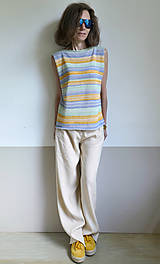 Topy, tričká, tielka - pásikové žlto-modro-zelené tielko,konope - 14728940_