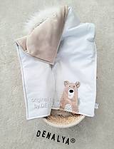 Detský textil - Deka SIMPLE biela s béžovým mackom a béžovým flisom70x90cm - 14733144_