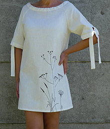 Šaty - Šaty ľanové s uväzovacími rukávmi Čierne trávy - 14731338_