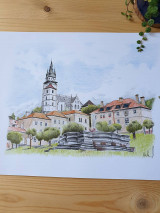 Obrazy - Kresba mesta Kremnica - 14734965_