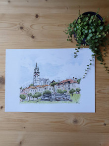 Obrazy - Kresba mesta Kremnica - 14734964_