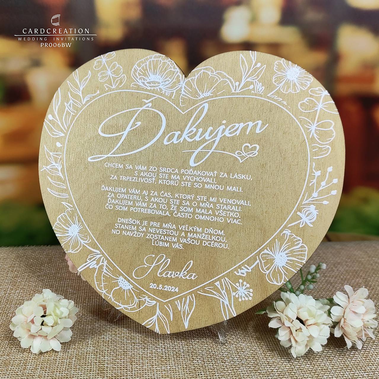 Poďakovanie rodičom drevené biela potlač PR006BW (Poďakovanie veľ. 24x25cm)