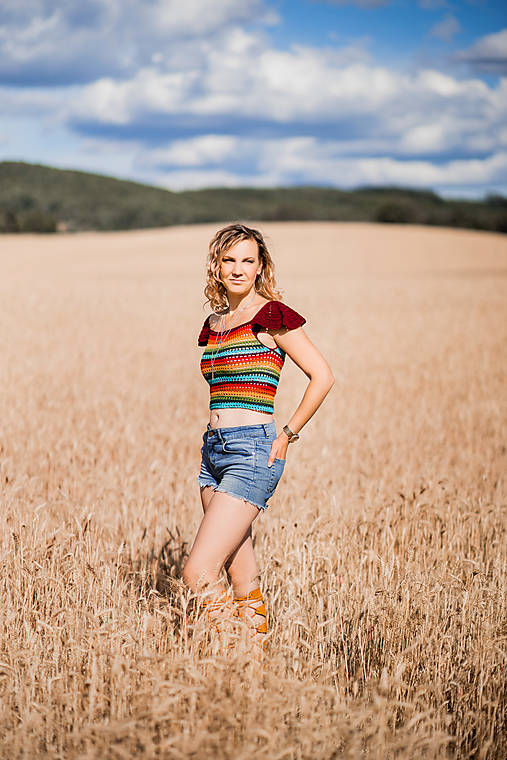 Topy, tričká, tielka - Farebný crop top - 14734970_