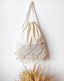 Batohy - Plátený batoh s makramé SUNDANCE (Biela krémová) - 14739093_