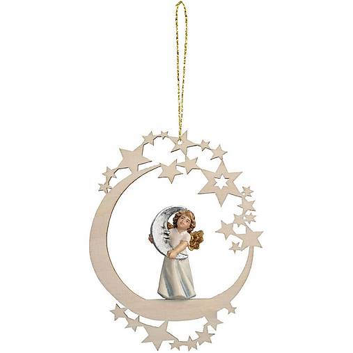 Dekorácie - Mesiac s anjelom a mesiacom (10 cm - Béžová) - 14736342_