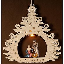 Dekorácie - Vianočný stromček so Svätou rodinou (Tirolský) a svetlom - 14737292_