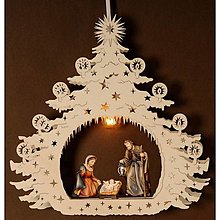 Dekorácie - Vianočný stromček so Svätou rodinou a svetlom - 14737322_