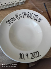 Nádoby - Svadobný tanier pre novomanželov na polievku - 14737782_