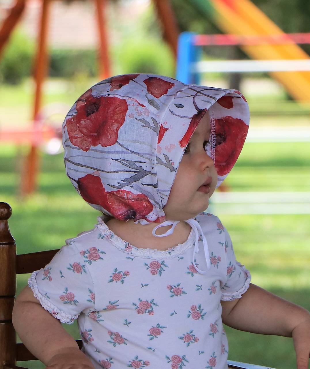 Letný detský ľanový čepček maky