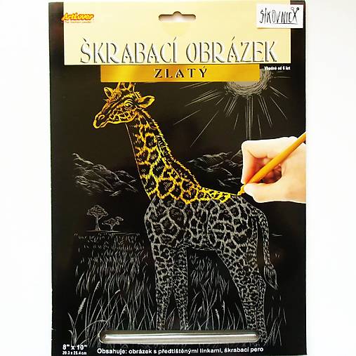 Škrabací obrázok, 20x25 cm  (zlatý, žirafa)