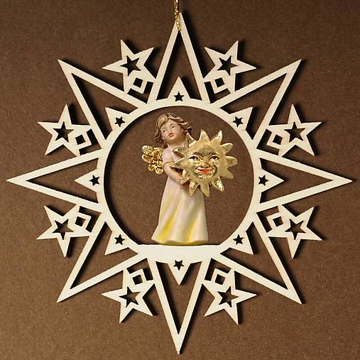 Dekorácie - Hviezdy s anjelom a slnkom (12 cm - Béžová) - 14739980_