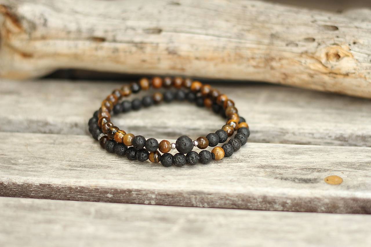 Duo Pánske náramky z minerálov láva a tigrie oko