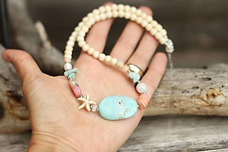 Náhrdelníky - Letný náhrdelník, choker - achát, howlit, opál, larimar - 14742654_