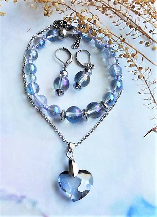 Sady šperkov - Dvakrát srdce Swarovski (Trojkombinácia s krištáľom aura) - 14746074_