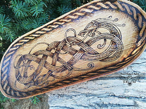 Nádoby - Vikingská miska - Dračí podnos - Viking dragon wooden bowl - 14745610_