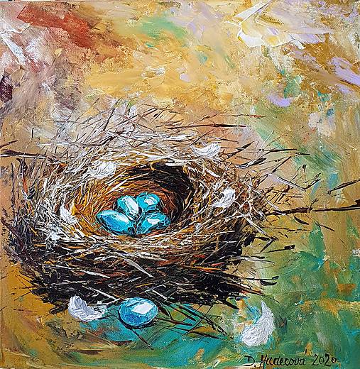Obrazy - Obraz "Hniezdo" - zarámovaný obraz, 30x30 cm - 14745605_
