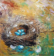 Obrazy - Obraz "Hniezdo" - zarámovaný obraz, 30x30 cm - 14745605_