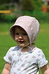 Detské čiapky - Letný detský ľanový čepiec bodka na ružovej (ružovej) - 14749989_