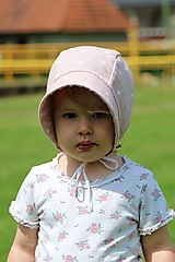 Detské čiapky - Letný detský ľanový čepiec bodka na ružovej (ružovej) - 14749990_
