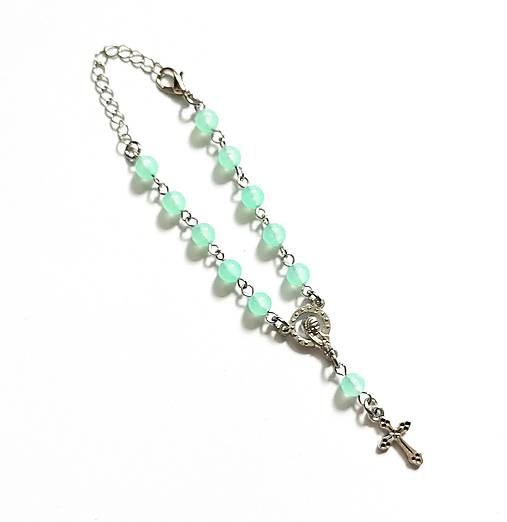 Kľúčenky - Ruženec do ruky/auta svietiaci (mint) - 14749544_