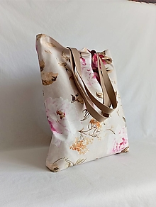 Nákupné tašky - Podšitá taška s dlhými ušami - veľké rozkvitnuté ruže na béžovom podklade - 14749865_