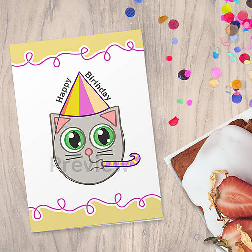 Papiernictvo - Party mačka pohľadnica (aj frkačka) - 14749945_