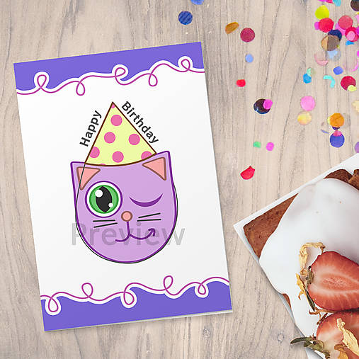 Papiernictvo - Party mačka pohľadnica (žmurk) - 14749955_