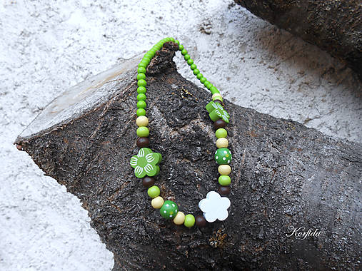 Detské doplnky - Korále dřevěné béžová + hnědá + zelená - 14751891_