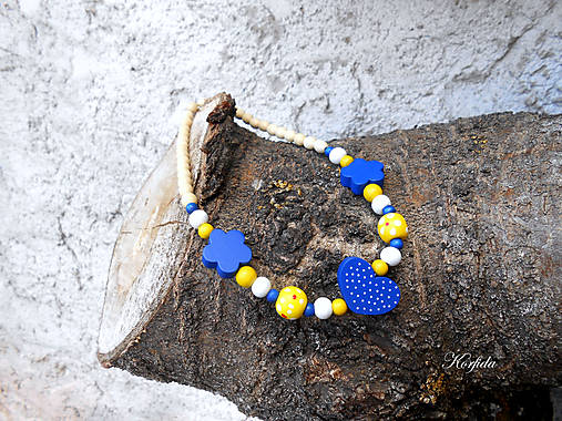 Detské doplnky - Korále dřevěné béžová + žlutá + bílá + modrá - 14752381_