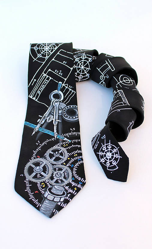 Ručne maľovaná hodvábna kravata - Technická čierna