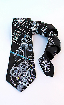 Pánske doplnky - Ručne maľovaná hodvábna kravata - Technická čierna - 14753392_