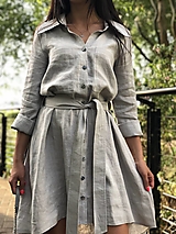 Šaty - Dámske ľanové košeľové šaty - 14756147_