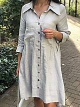 Šaty - Dámske ľanové košeľové šaty - 14756150_