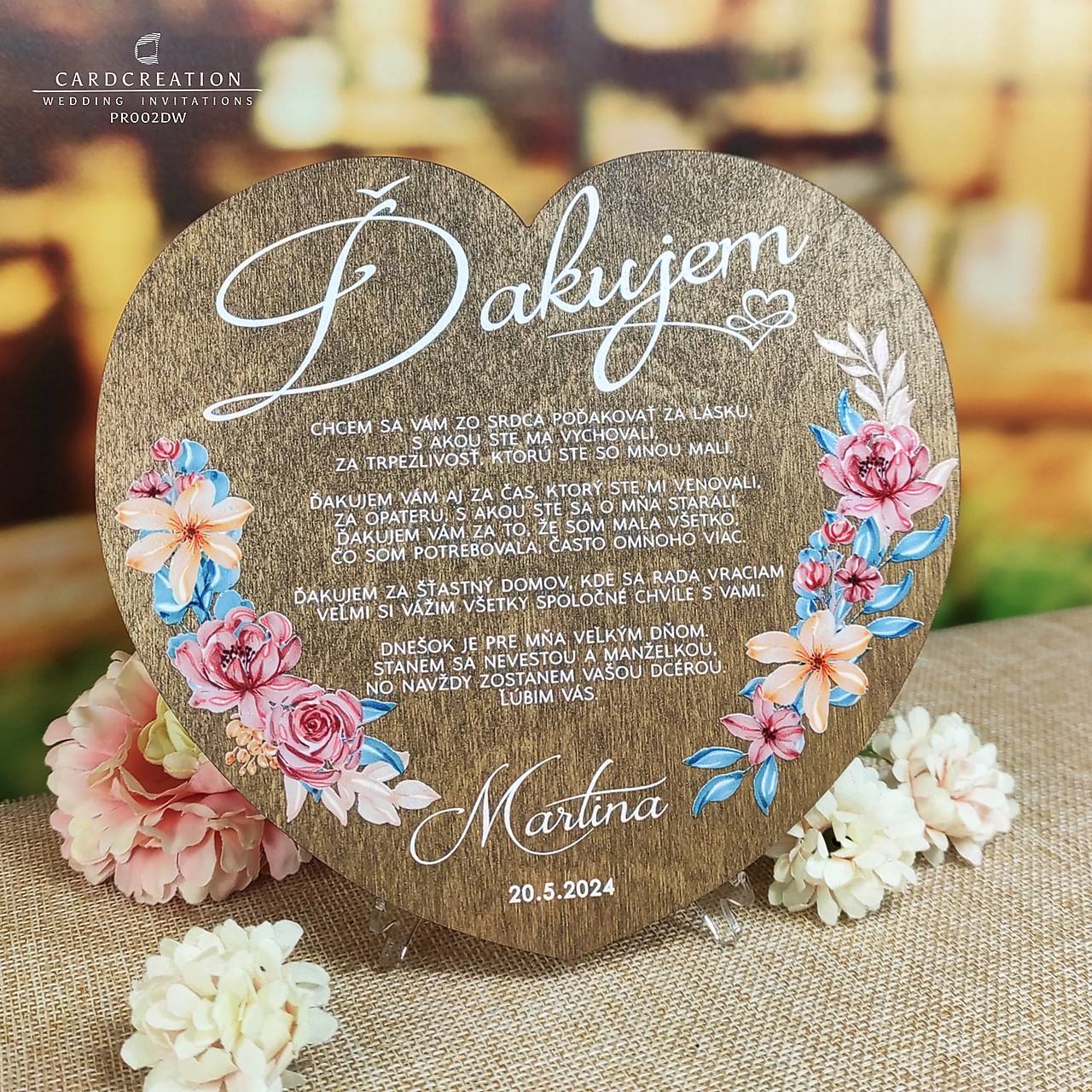 Poďakovanie rodičom drevené PR002DW (Veľkosť 15x16cm)