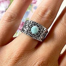 Prstene - Antique Silver Larimar Ring / Elegantný prsteň s larimarom - 14759000_