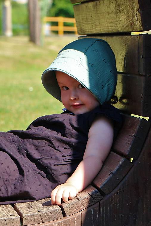 Letný detský mušelínový čepiec Júlia