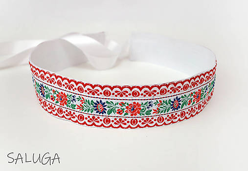  - Folklórny opasok - dámsky - folk - červený - široký 5,5cm - 14757902_