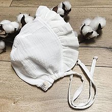 Detské čiapky - Mušelínový čepiec - romantic white - 14758111_