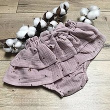 Detské oblečenie - Mušelínové čukotky s volánmi a mašličkou - old rose dots - 14758223_