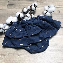 Detské oblečenie - Mušelínové čukotky s volánmi a mašličkou - blue feathers - 14758242_