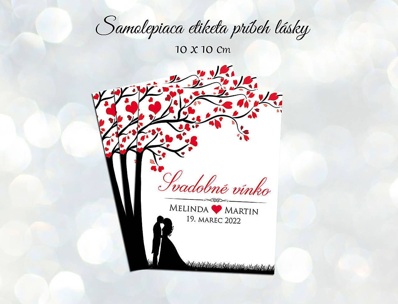 Samolepiace svadobné etikety na víno príbeh lásky