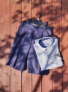 Pánske oblečenie - Ľanová pánska prúžkovaná košeľa (Modro-biela krátky rukáv) - 14760822_